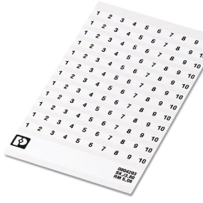 Phoenix Contact Self-Adhesive Marker Strip; SK 5.08/3.8:FORTL.ZAHLEN 1-10; 120-Section; 5.08mm Width; Horizontal Printing: 1 to 10